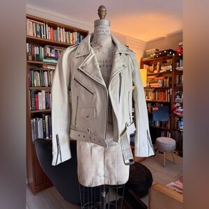 Straight to Hell white leather biker jacket